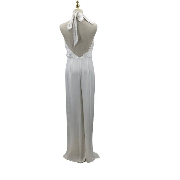 LULU'S XS Ivory Adoring Angel Wide-Leg Sleeveless Satin Halter Jumpsuit b87 flaw - Picture 4 of 13
